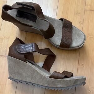 Pedro Garcia heeled wedge sandal platform in luxe brown leather